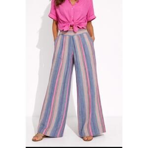 Cato Est 1946 Pants Womens Large Striped Wide Leg Palazzo Pink Blue Elastic Back